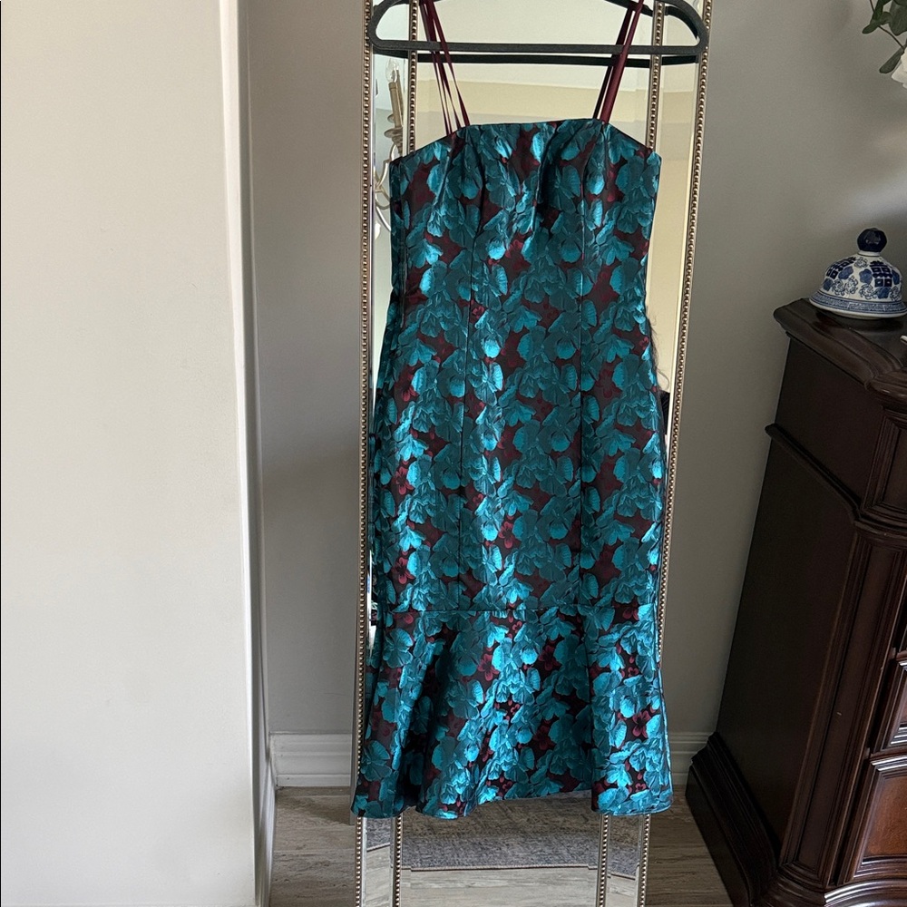 Aidan by Aidan Mattox Strapless Teal and Burgundy Dress